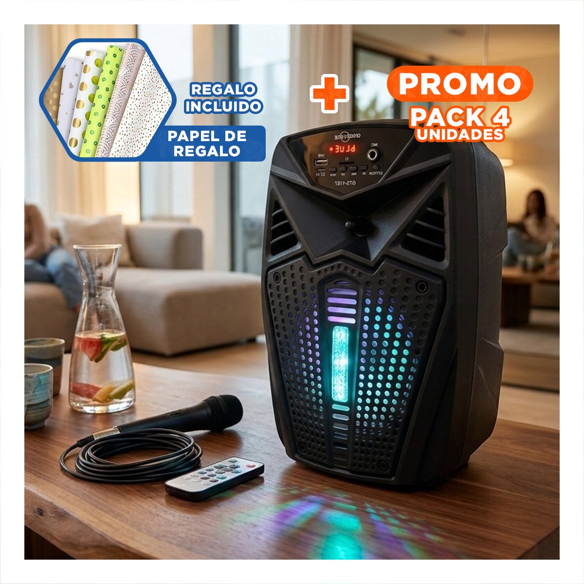 PACK4 REPRODUCTOR DE SONIDO CON ENTRADA USB Y 6,5 PULG DE PLASTICO RESISTENTE Y+PAPEL REGALO - 1