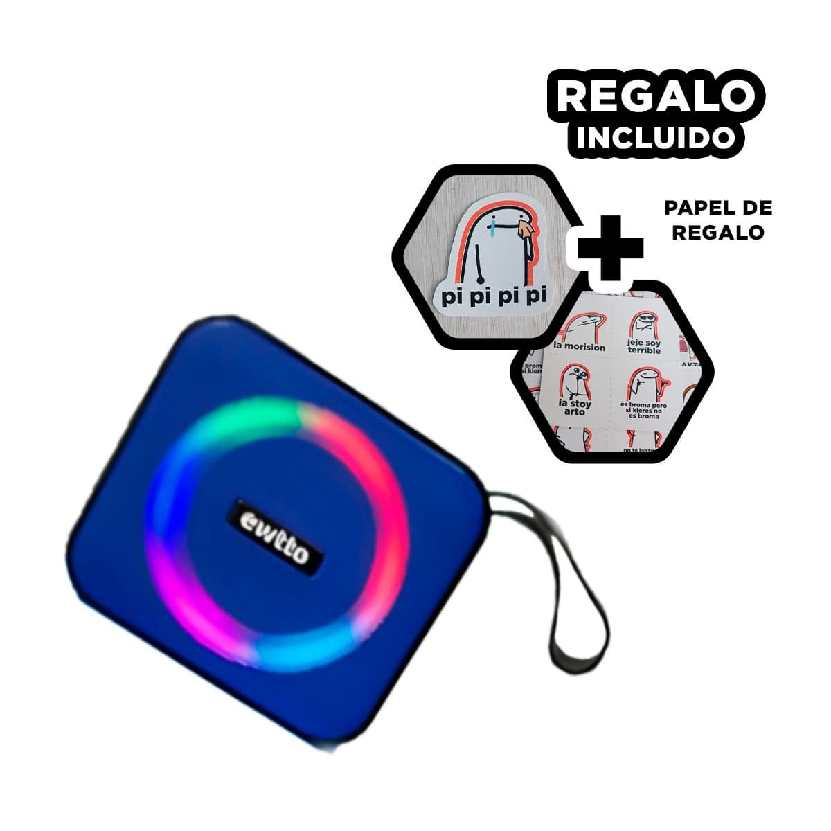 PACK2 REPRODUCTOR DE AUDIO DE PLASTICO AZUL CON BASE ESTABLE PARA MESA Y+PAPEL REGALO - 5