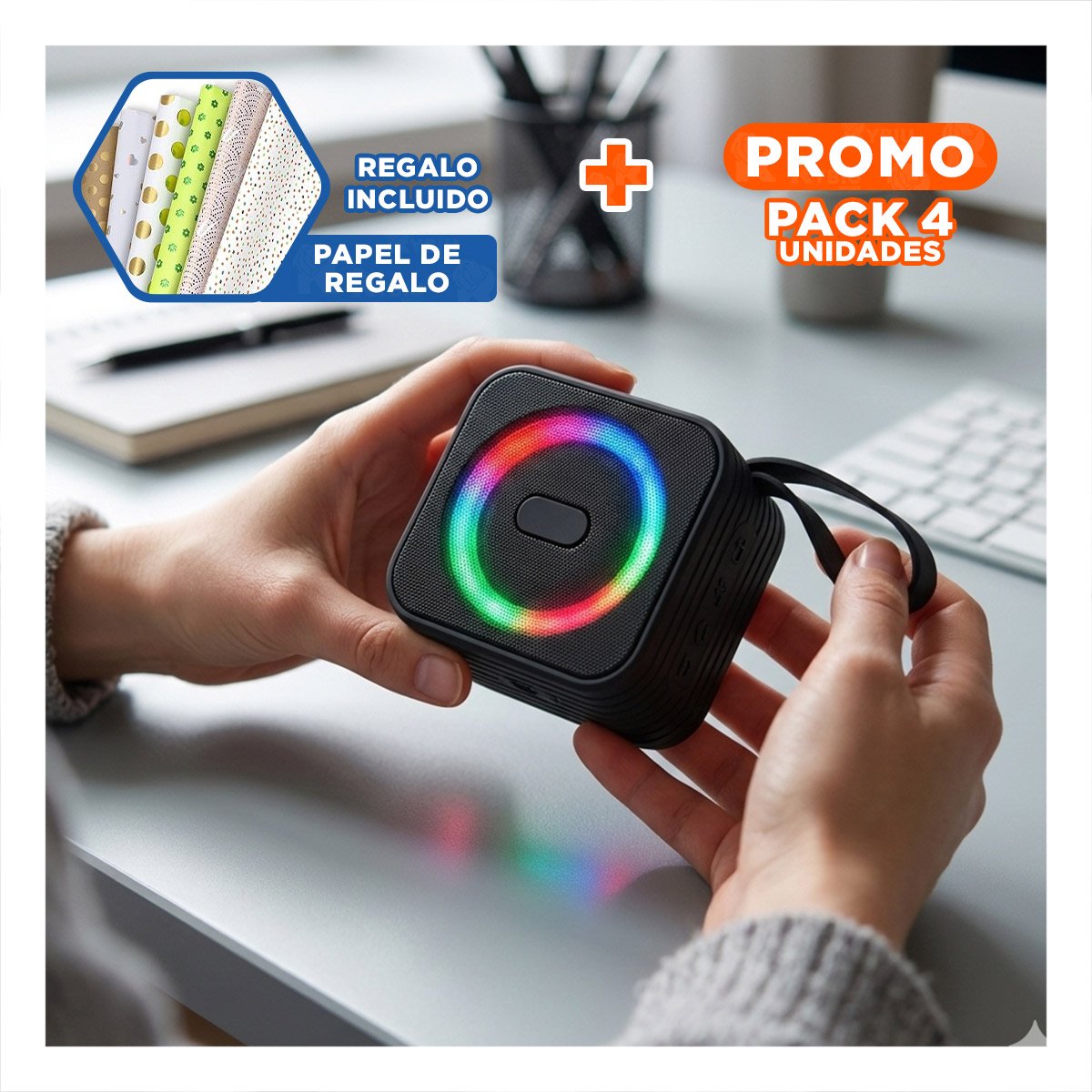 PACK2 ALTAVOZ NEGRO DE PLASTICO RESISTENTE PARA USO DIARIO SONIDO ENVOLVENTE Y+PAPEL REGALO - 1
