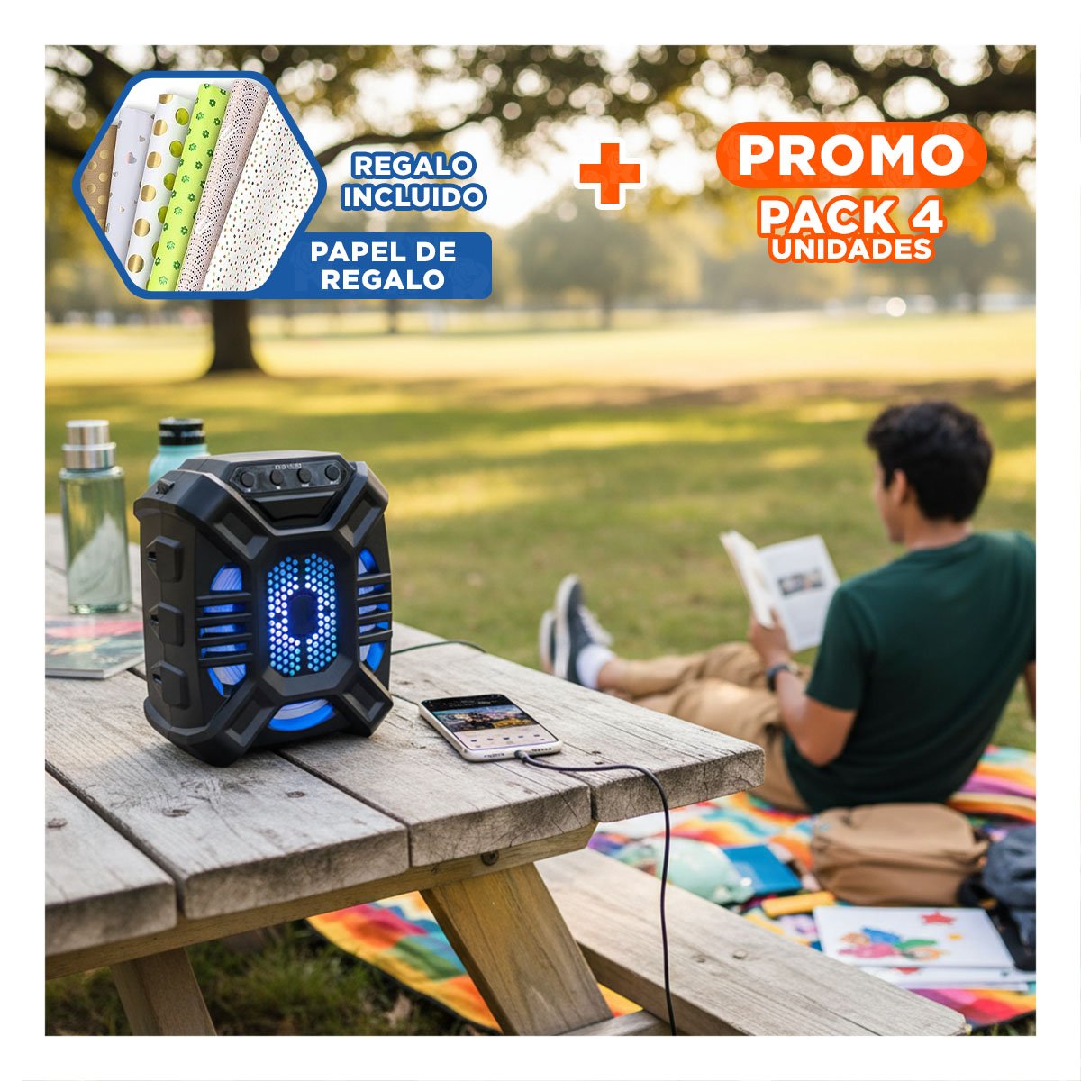 PACK4 REPRODUCTOR DE MUSICA DE 6,5 PULGADAS CON MATERIAL DE PLASTICO Y LUZ LED Y+PAPEL REGALO - 1