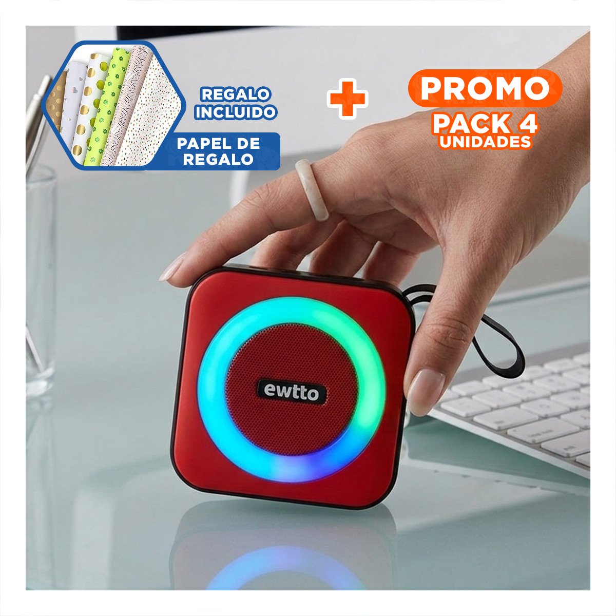 PACK2 ALTAVOZ LIGERO ROJO DE PLASTICO PARA MOCHILA CON SISTEMA DE GRAN AUDIO Y+PAPEL REGALO - 1