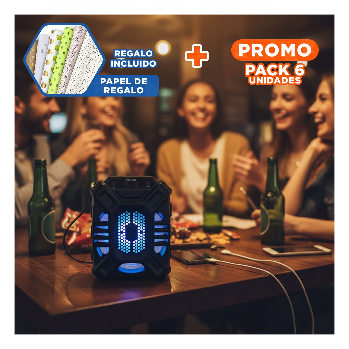 PACK6 ALTAVOZ CON SONIDO NITIDO DE 6,5 PULGADAS Y TECNOLOGIA PARA MUSICA LOCAL Y+PAPEL REGALO - 1