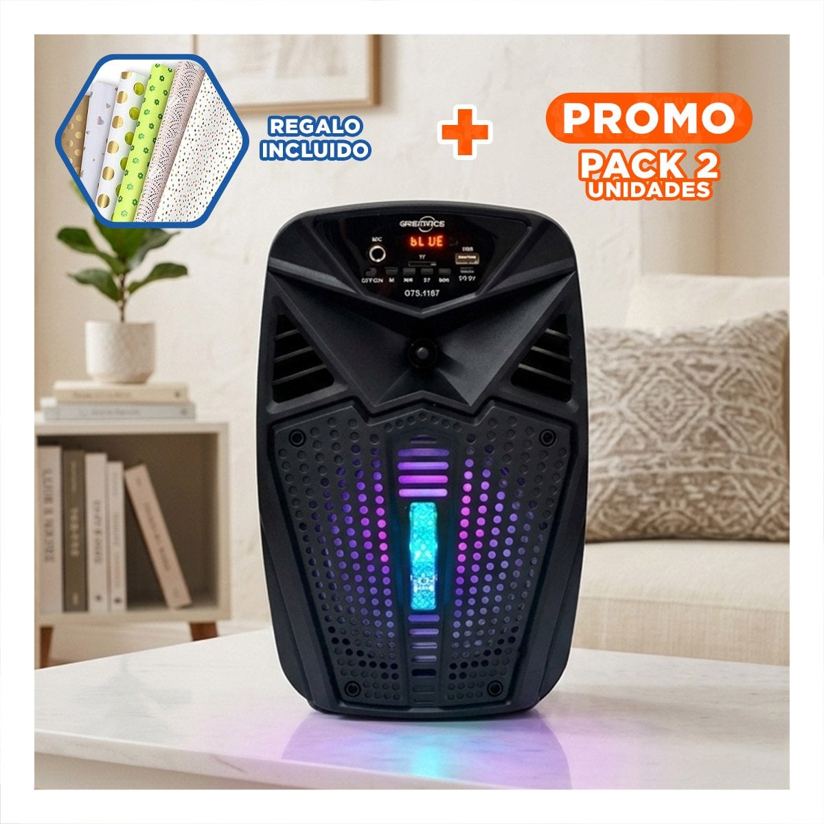 PACK2 ALTAVOZ INALAMBRICO CON BLUETOOTH Y BATERIA DE GRAN DURACION PARA LA CASA Y+PAPEL REGALO - 1