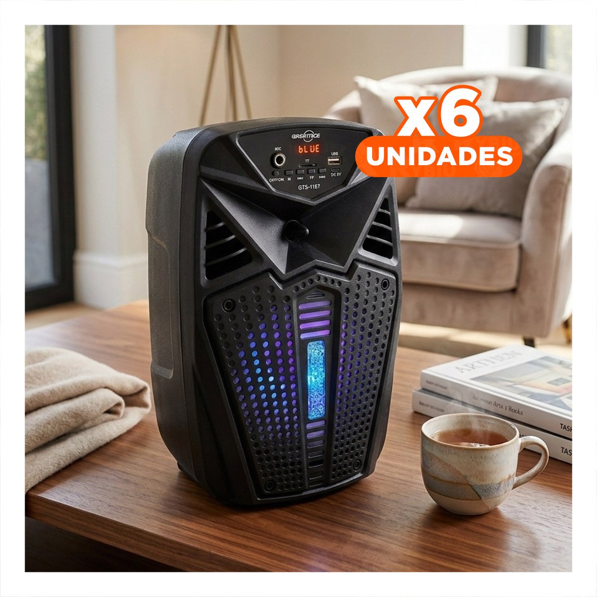 PACK6 EQUIPO DE SONIDO DE PLASTICO CON LUCES LED Y BLUETOOTH PARA MUSICA Y+REGALO STICKER - 1