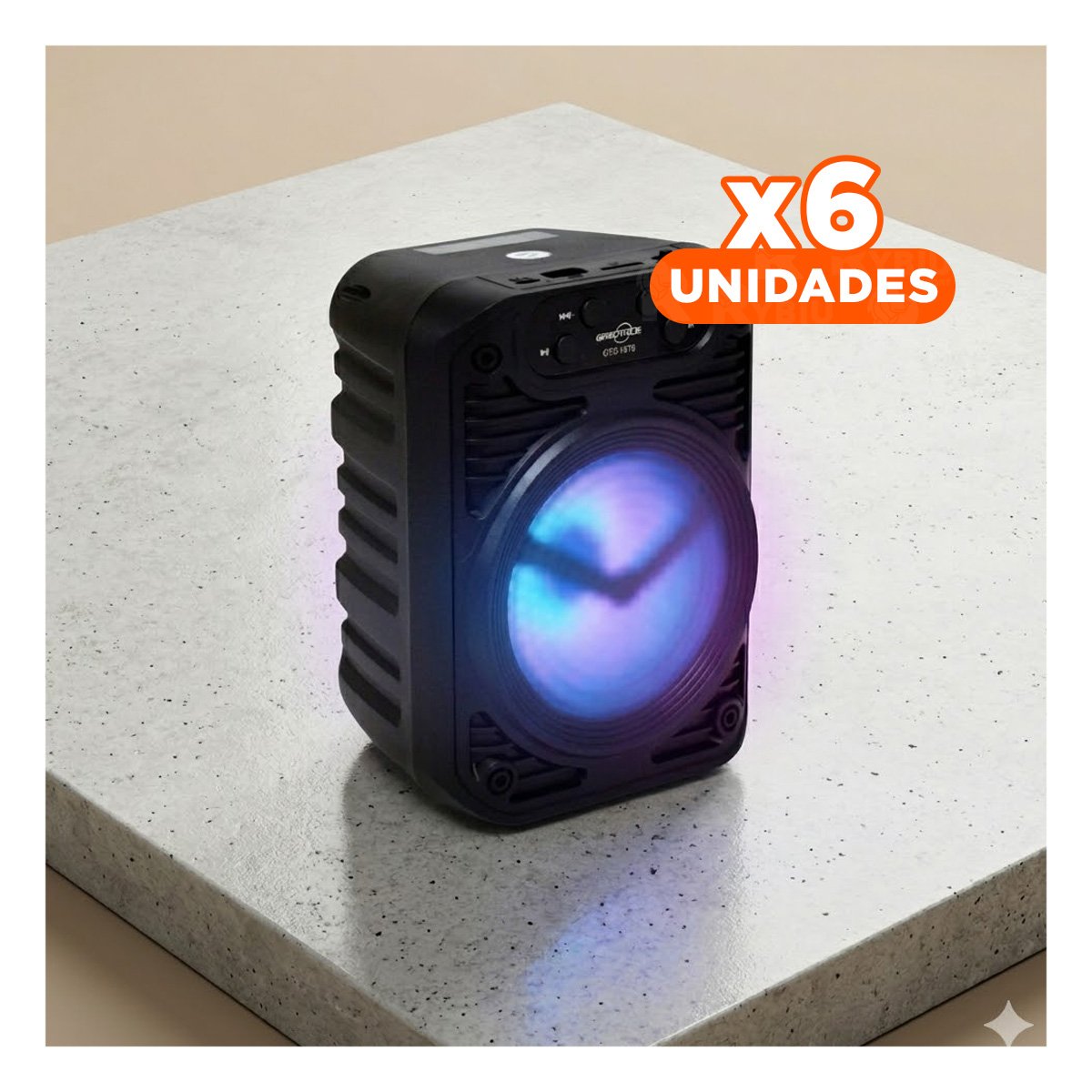 PACK6 ALTAVOZ PORTATIL DE PLASTICO 3 PULGADAS CON PANEL SOLAR DE COLOR NEGRO Y+REGALO STICKER - 1