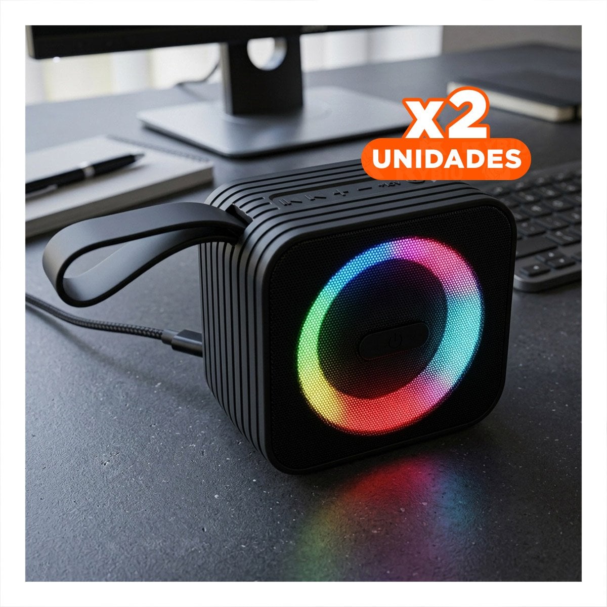 PACK2 BOCINA DE PLASTICO NEGRO CON CARGA RAPIDA PARA MUSICA EN TODO MOMENTO Y+REGALO STICKER - 1