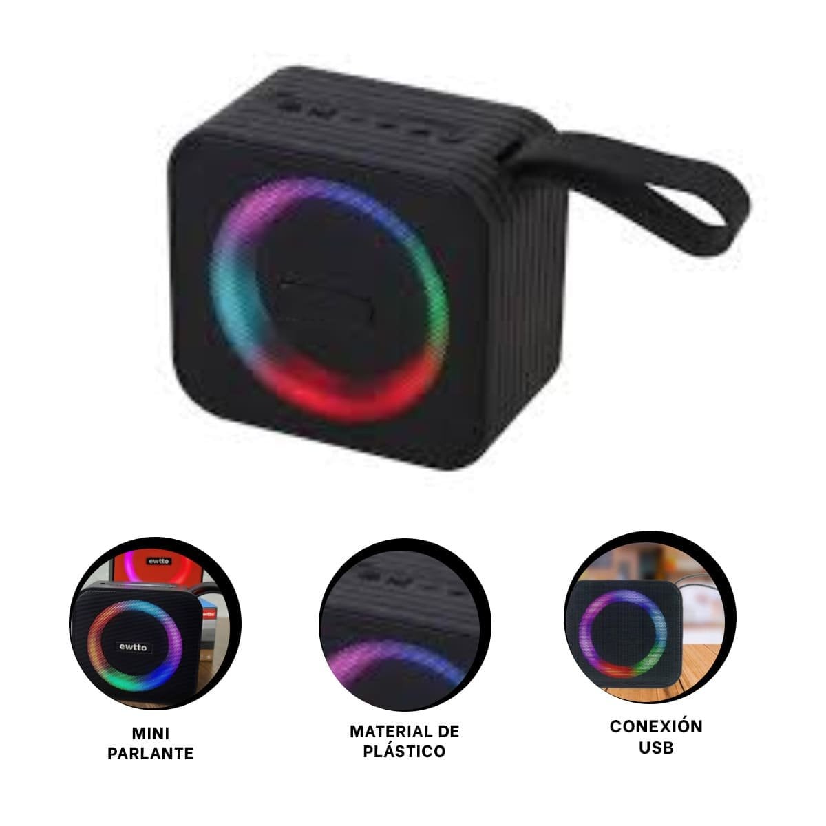 PACK2 BOCINA DE PLASTICO NEGRO CON CARGA RAPIDA PARA MUSICA EN TODO MOMENTO Y+REGALO STICKER - 4