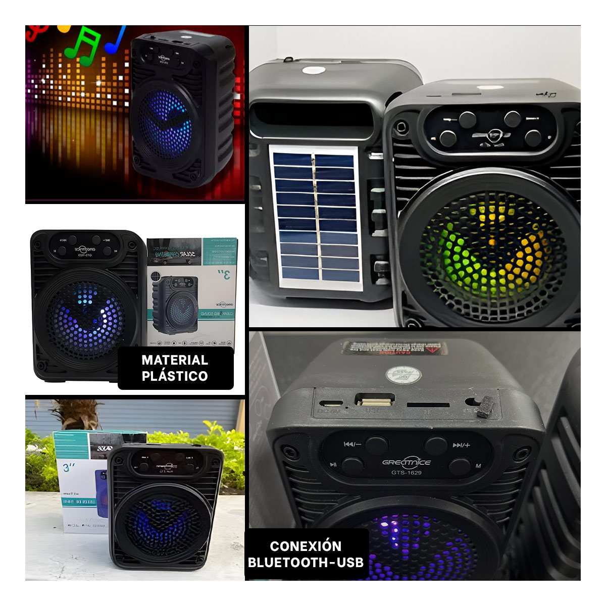 PACK12 EQUIPO DE AUDIO CON CARGA SOLAR 3 PULGADAS DE PLASTICO PARA EXTERIOR Y SOL - 1