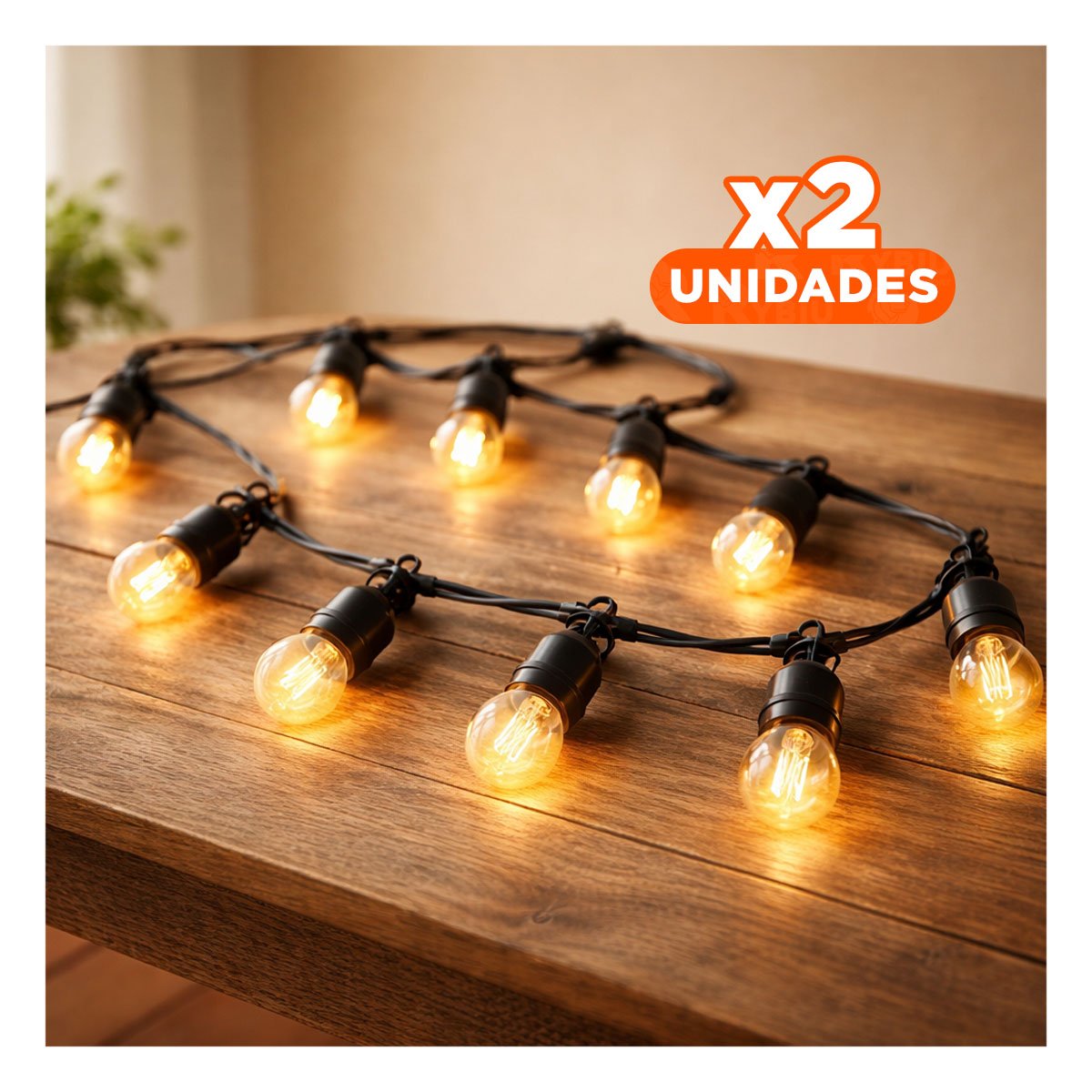PACK2 TIRA PARA FACHADAS 10 BOMBILLAS 5 METROS NEGRO VINTAGE DE COBRE Y DE PVC - 1