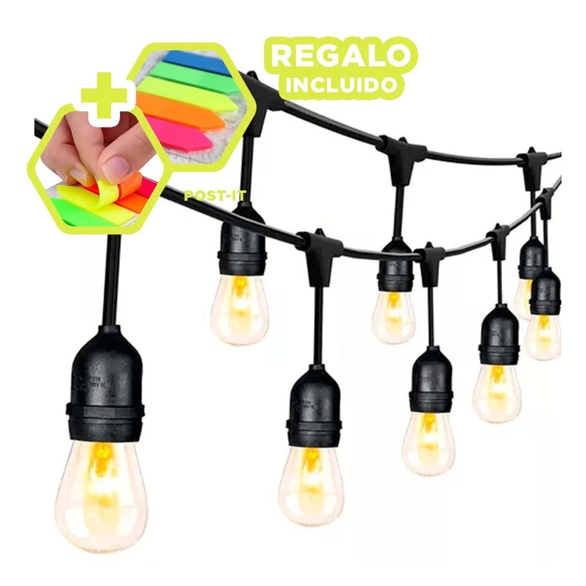 PACK4 CADENA DE ADORNO 10 BOMBILLAS 5 METROS NEGRO VINTAGE DE COBRE Y DE PVC - 5