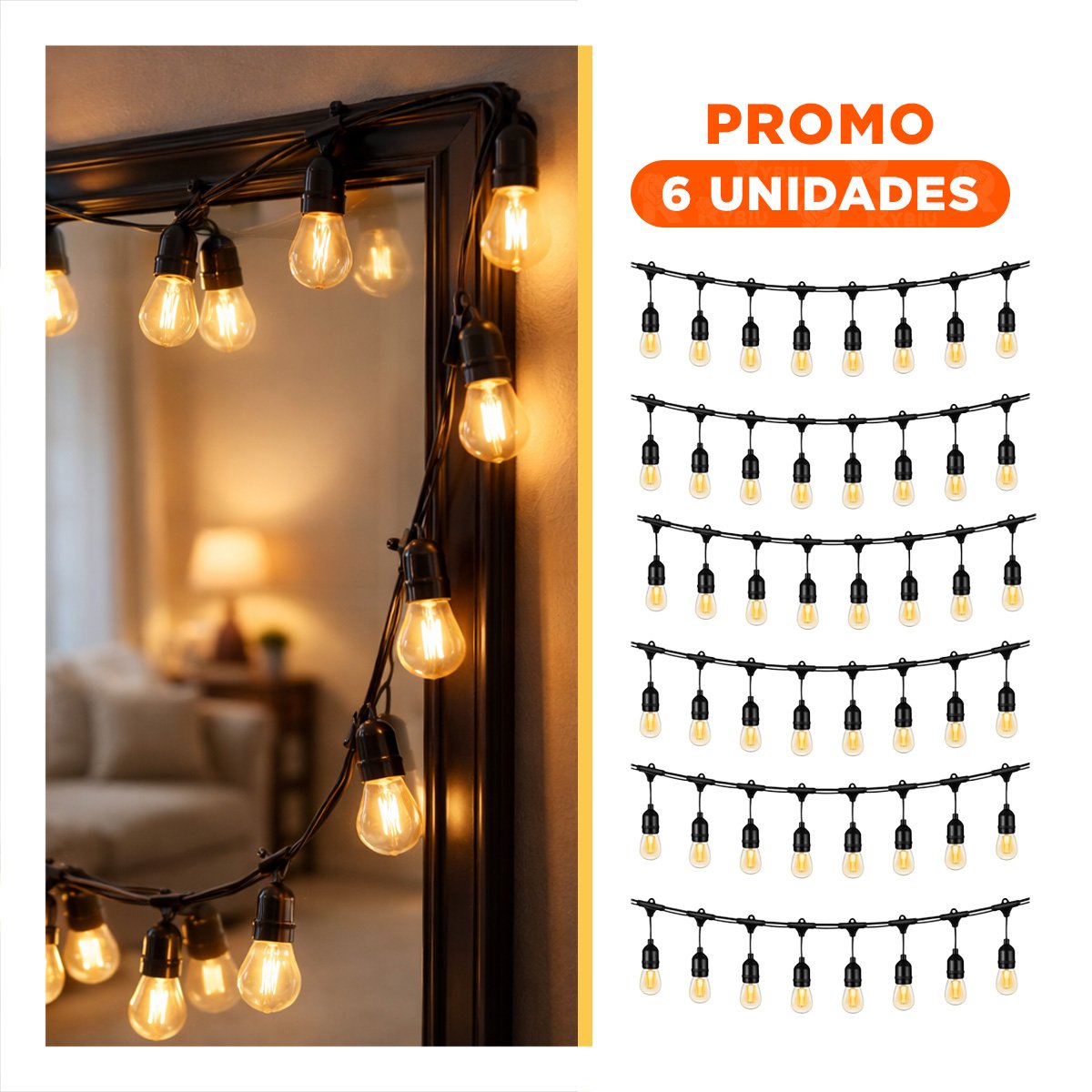 PACK6 GUIRNALDA FESTIVO 5 METROS 10 BOMBILLAS NEGRO VINTAGE DE COBRE Y DE PVC Y+PAPEL REGALO - 1
