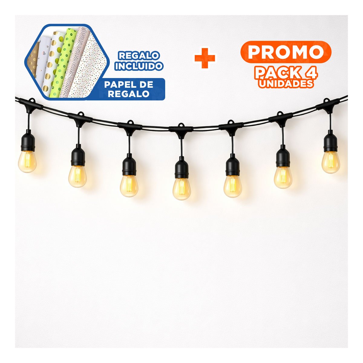 PACK4 EXTENSION PARA LOCAL 5 METROS 10 BOMBILLAS NEGRO VINTAGE DE COBRE Y PVC Y+PAPEL REGALO - 1