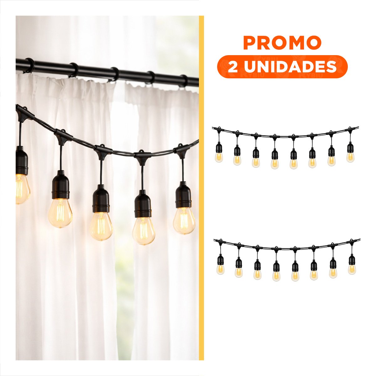 PACK12 TIRA PARA NEGOCIOS 10 BOMBILLAS 5 METROS NEGRO VINTAGE DE COBRE Y DE PVC Y+PAPEL REGALO - 1