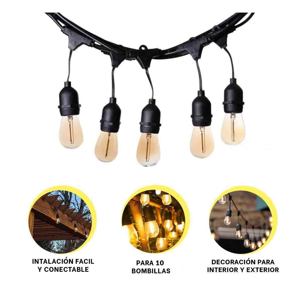 PACK12 TIRA PARA NEGOCIOS 10 BOMBILLAS 5 METROS NEGRO VINTAGE DE COBRE Y DE PVC Y+PAPEL REGALO - 3