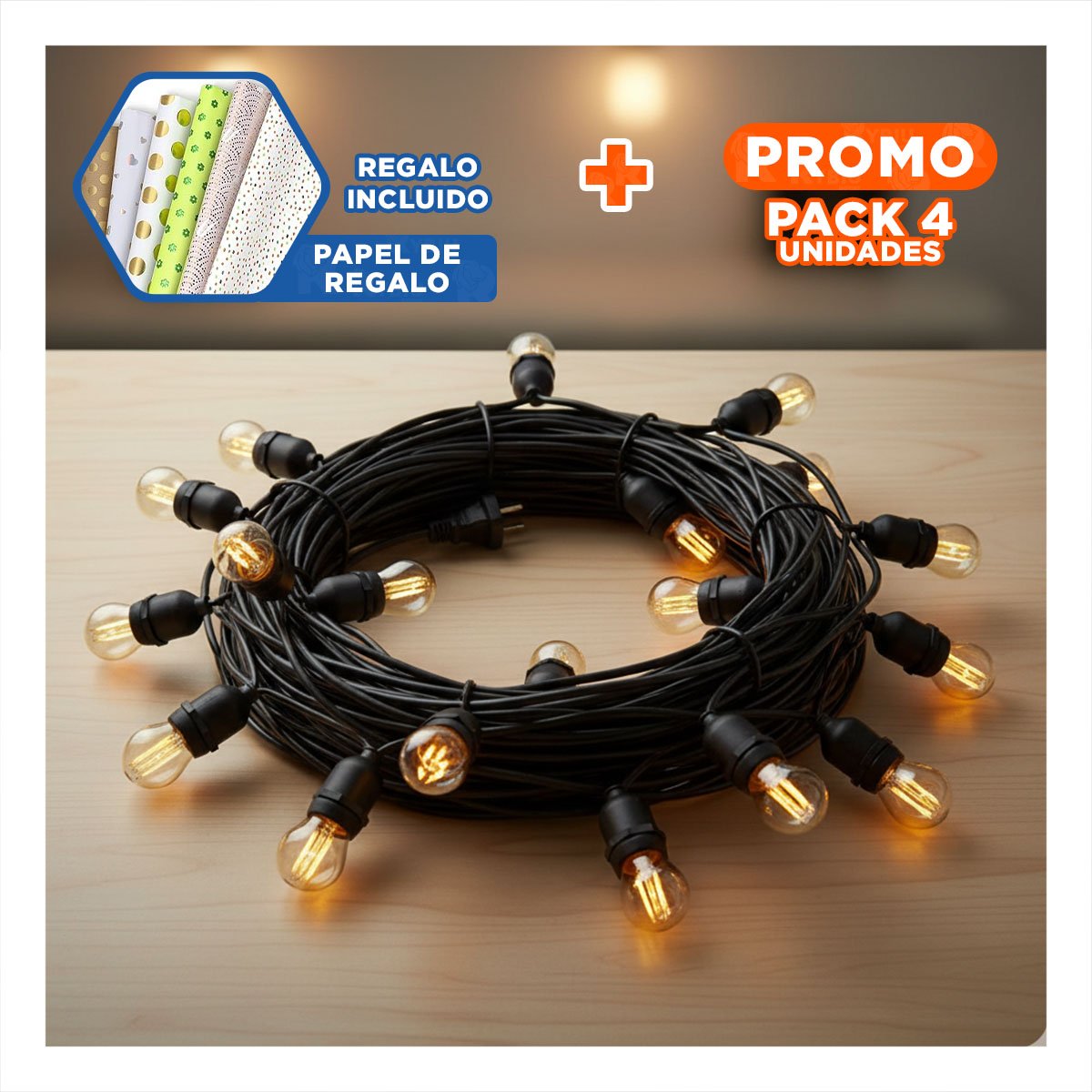 PACK2 GUIRNALDA DE COBRE NEGRO PARA 20 BOMBILLAS DE 10 METROS VINTAGE CON EL PVC Y+PAPEL REGALO - 1
