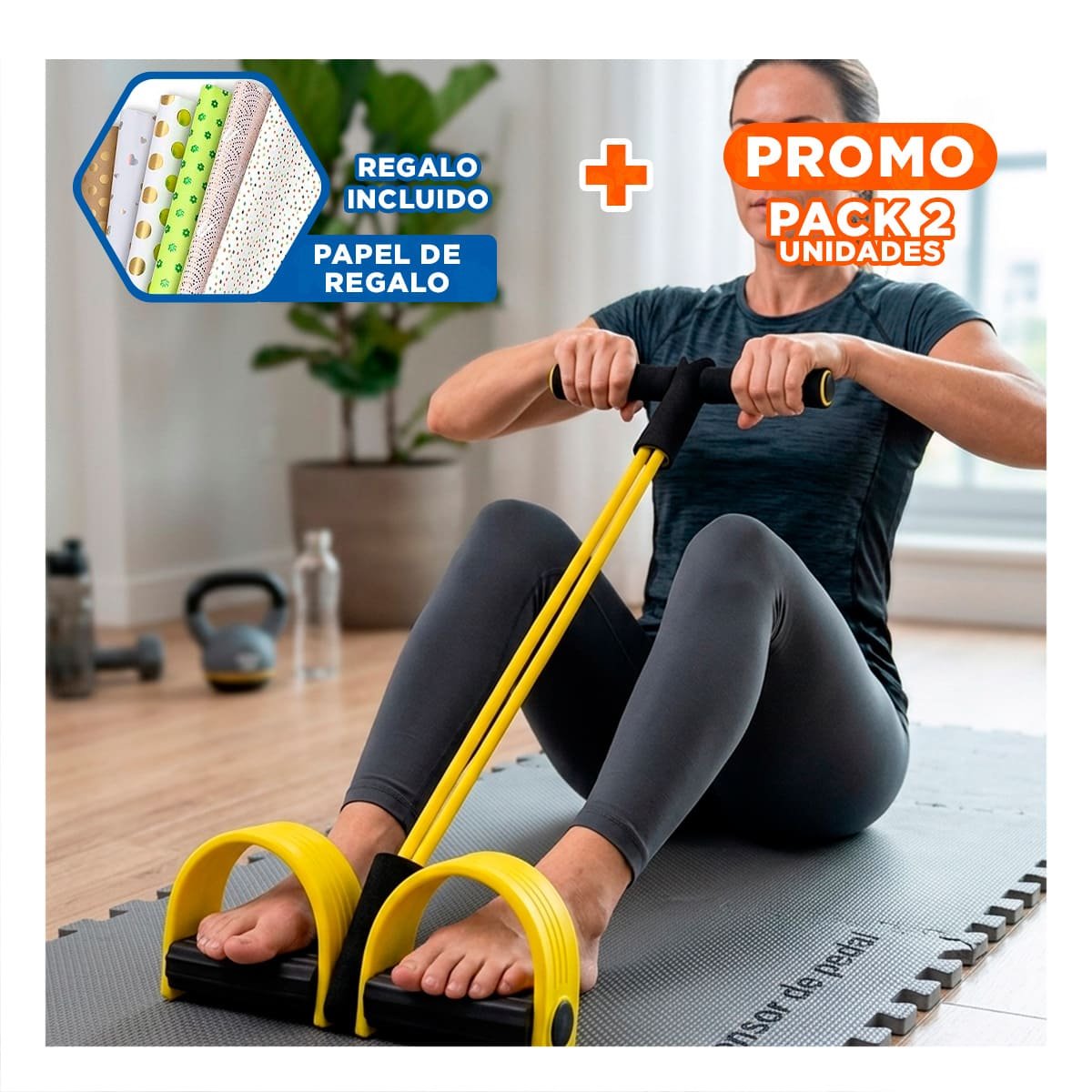 PACK2 CORREA PARA FITNESS CON PEDAL AMARILLO Y NEGRO Y+PAPEL REGALO - 1