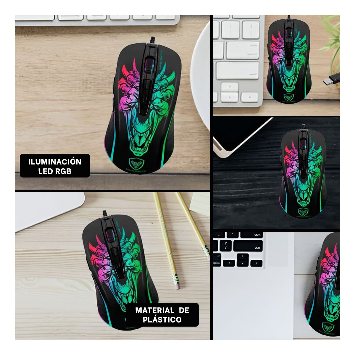 PACK6 RATON GAMER INFERNO NEGRO PARA CYBER CON DISENO ERGONOMICO RESISTENTE Y+PAPEL REGALO - 3
