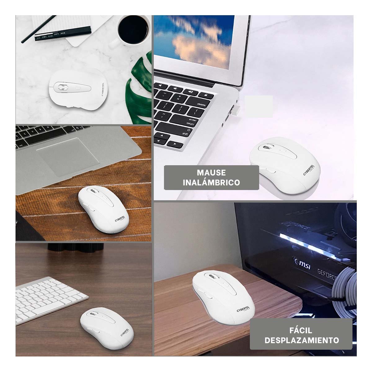 PACK2 MOUSE CYBERTEL BLANCO DISENO MODERNO Y RESISTENTE PARA ESCRITORIO Y+PAPEL REGALO - 3