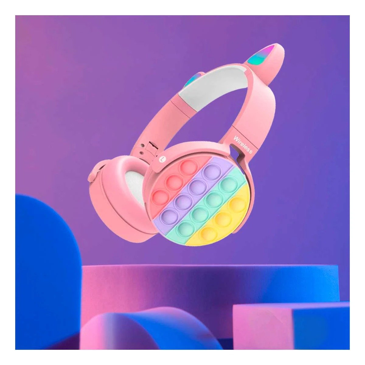 PACK2 AURICULARES CON LUZ LED OREJAS DE GATO POP IT ROSADO ESTILO GAMER - 3