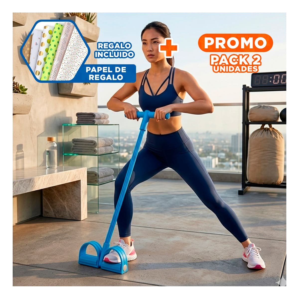 PACK2 CORREA PARA FITNESS CON PEDAL CELESTE Y+PAPEL REGALO - 1