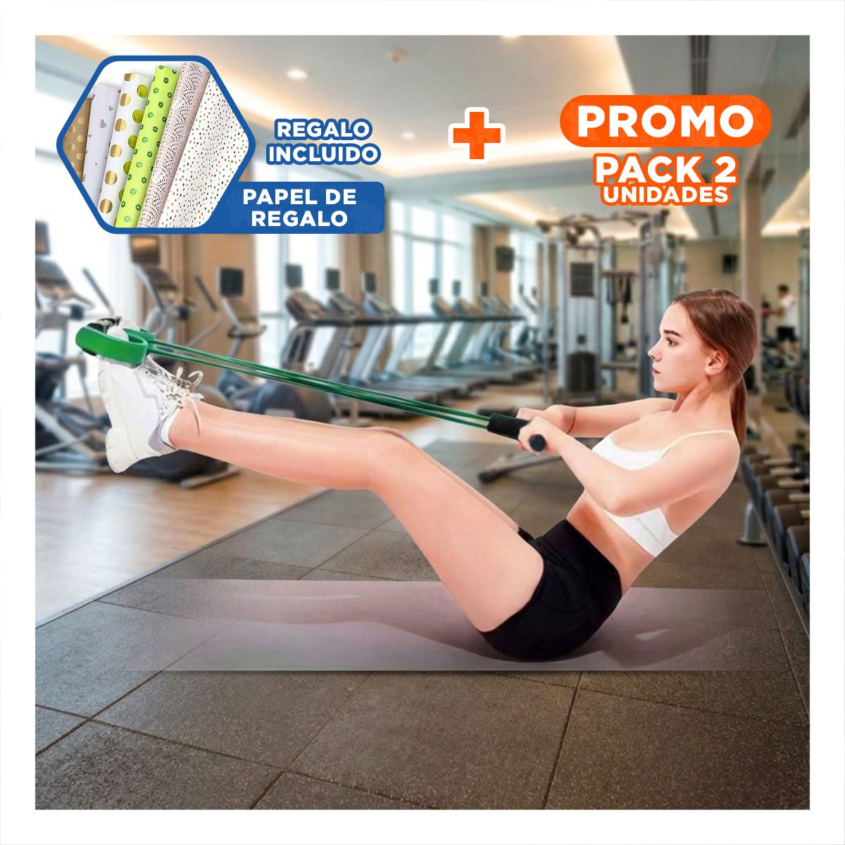 PACK2 CORREA PARA FITNESS CON PEDAL VERDE Y+PAPEL REGALO - 1