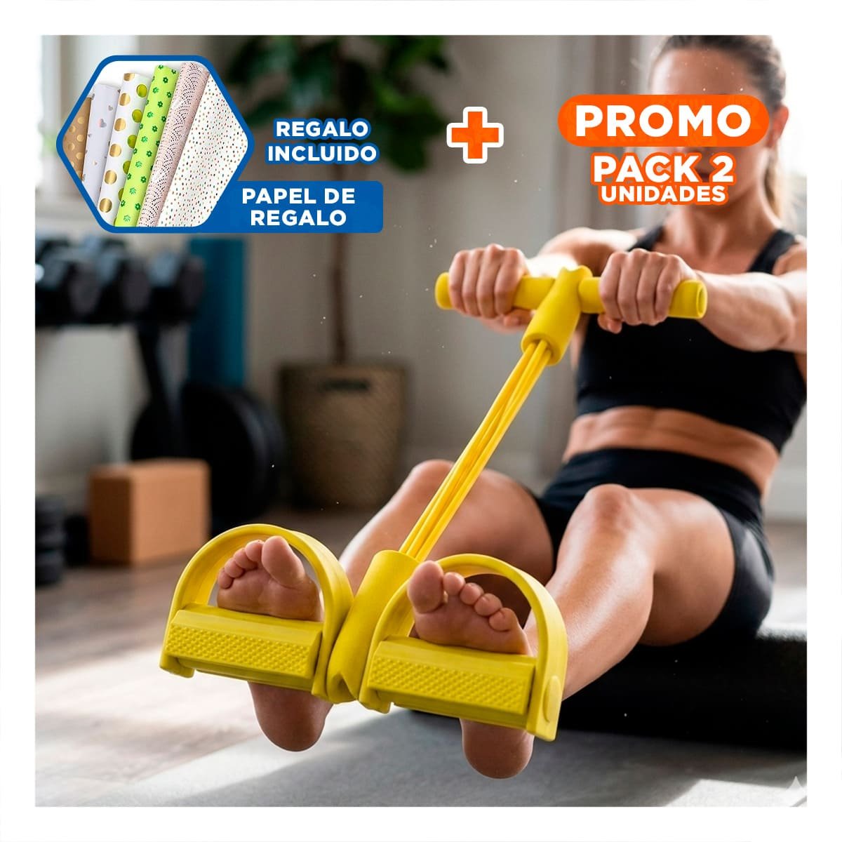 PACK2 CORREA PARA FITNESS CON PEDAL AMARILLO Y+PAPEL REGALO - 1