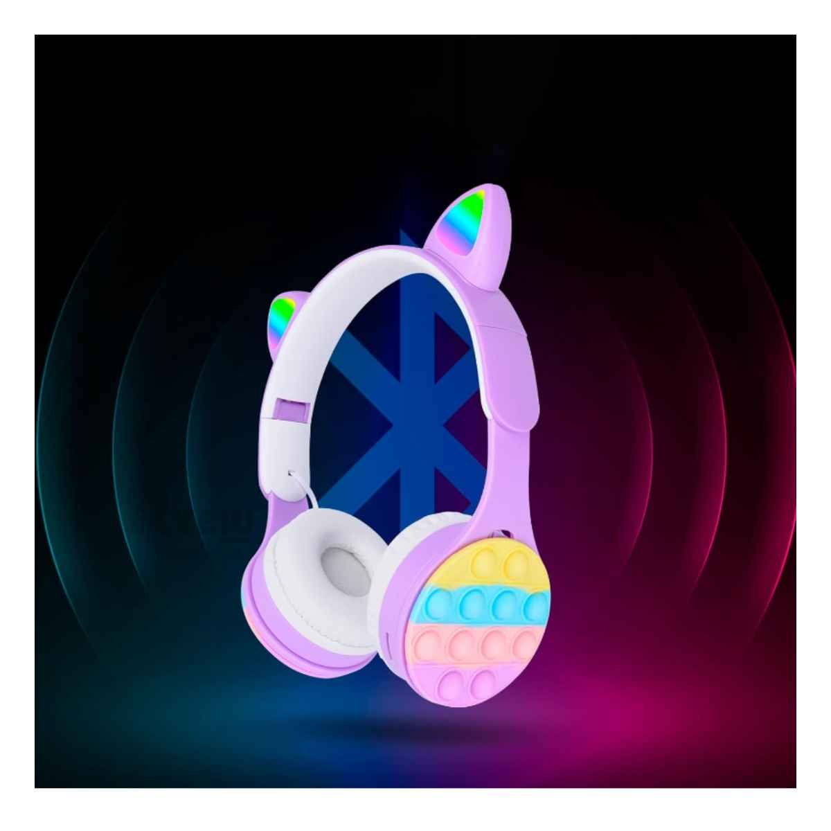 PACK4 AURICULARES JUVENILES CON OREJAS DE GATO POP IT LILA MODA MUJER Y+REGALO STICKER - 5