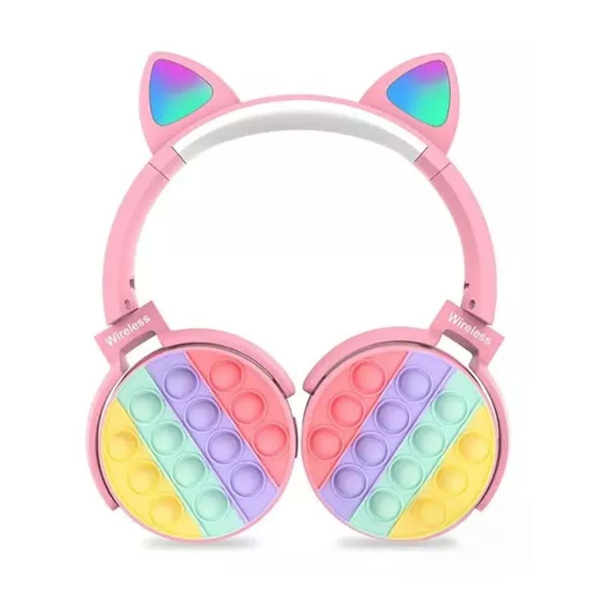 PACK4 AUDIFONO AJUSTABLE CON OREJAS DE GATO POP IT ROSADO DISEÑO COMODO Y+PAPEL REGALO - 3