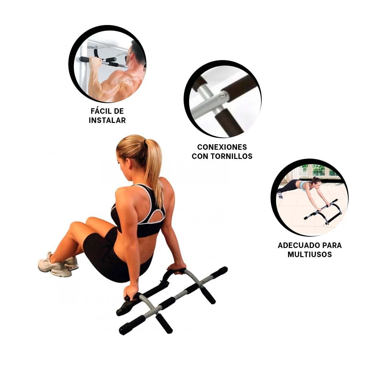 BARRA PARA DOMINADAS TIPO IRON GYM PARA PUERTA Y+LIGAS REGALO - 3