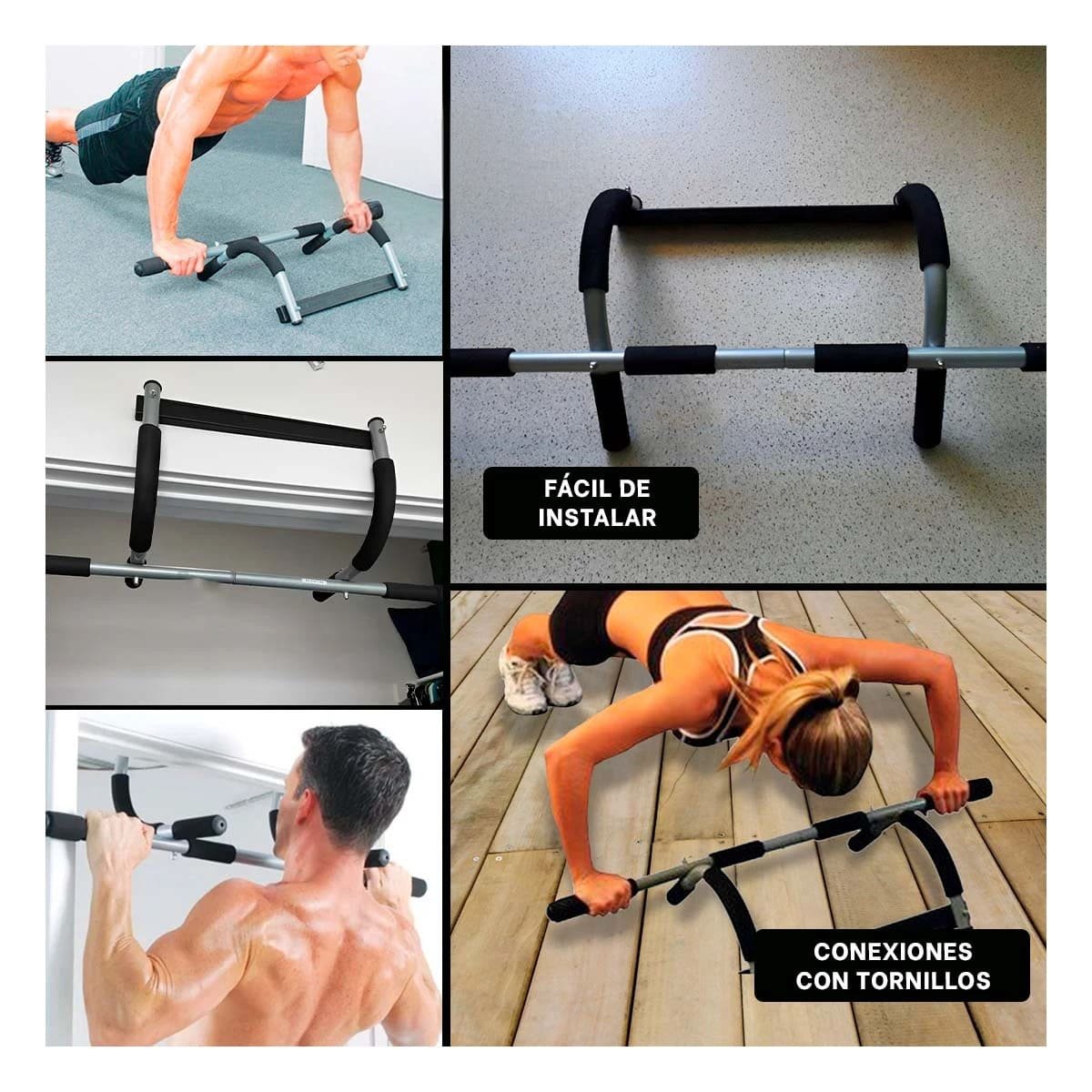 BARRA PARA DOMINADAS TIPO IRON GYM PARA PUERTA Y+LIGAS REGALO - 5