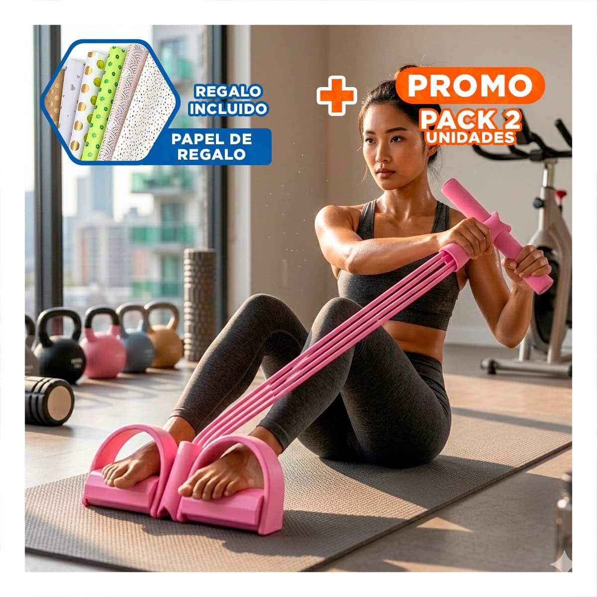PACK2 CORREA PARA FITNESS CON PEDAL ROSADO Y+PAPEL REGALO - 1