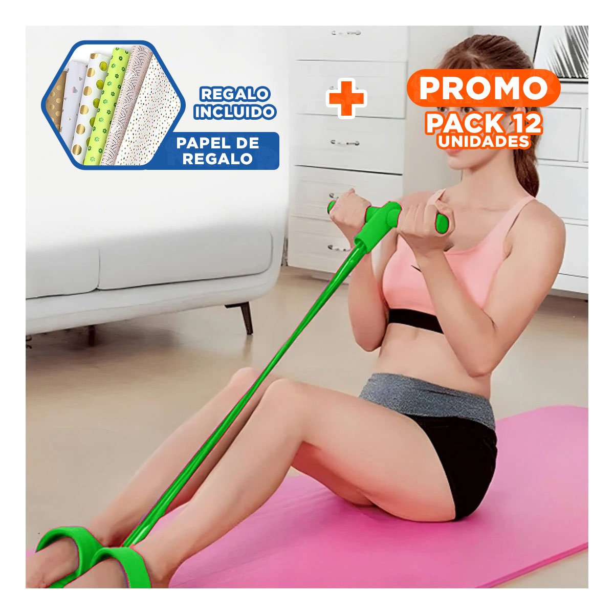 PACK12 CINTA ELASTICA CON PEDAL VERDE RESISTENTE Y+PAPEL REGALO - 1