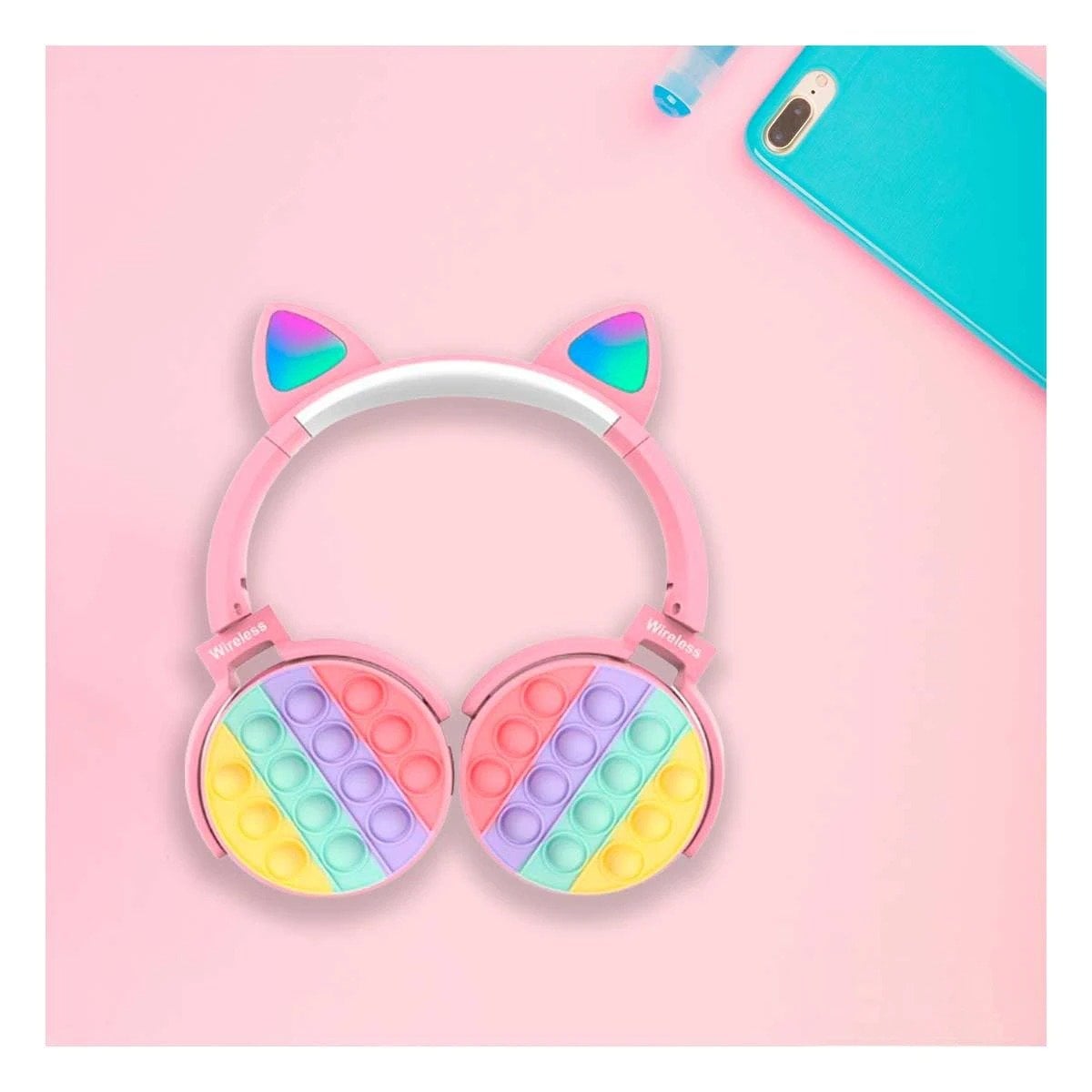 PACK2 CASCOS JUVENILES CON OREJAS DE GATO POP IT ROSADO DISEÑO ACTUAL Y+REGALO STICKER - 1