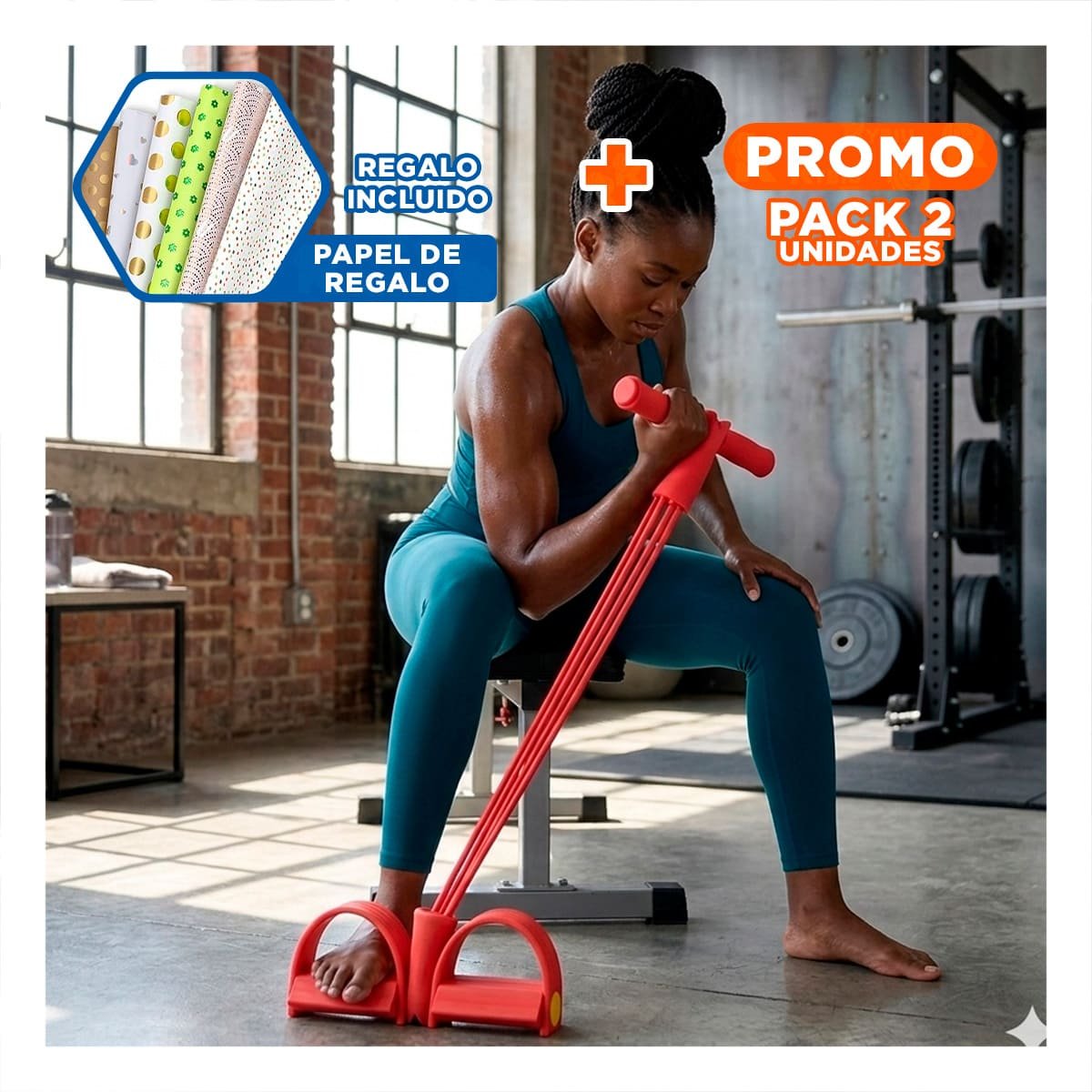 PACK2 CORREA PARA FITNESS CON PEDAL ROJO Y+PAPEL REGALO - 1
