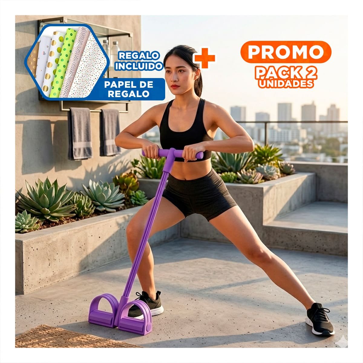 PACK2 CORREA PARA FITNESS CON PEDAL MORADO Y+PAPEL REGALO - 1