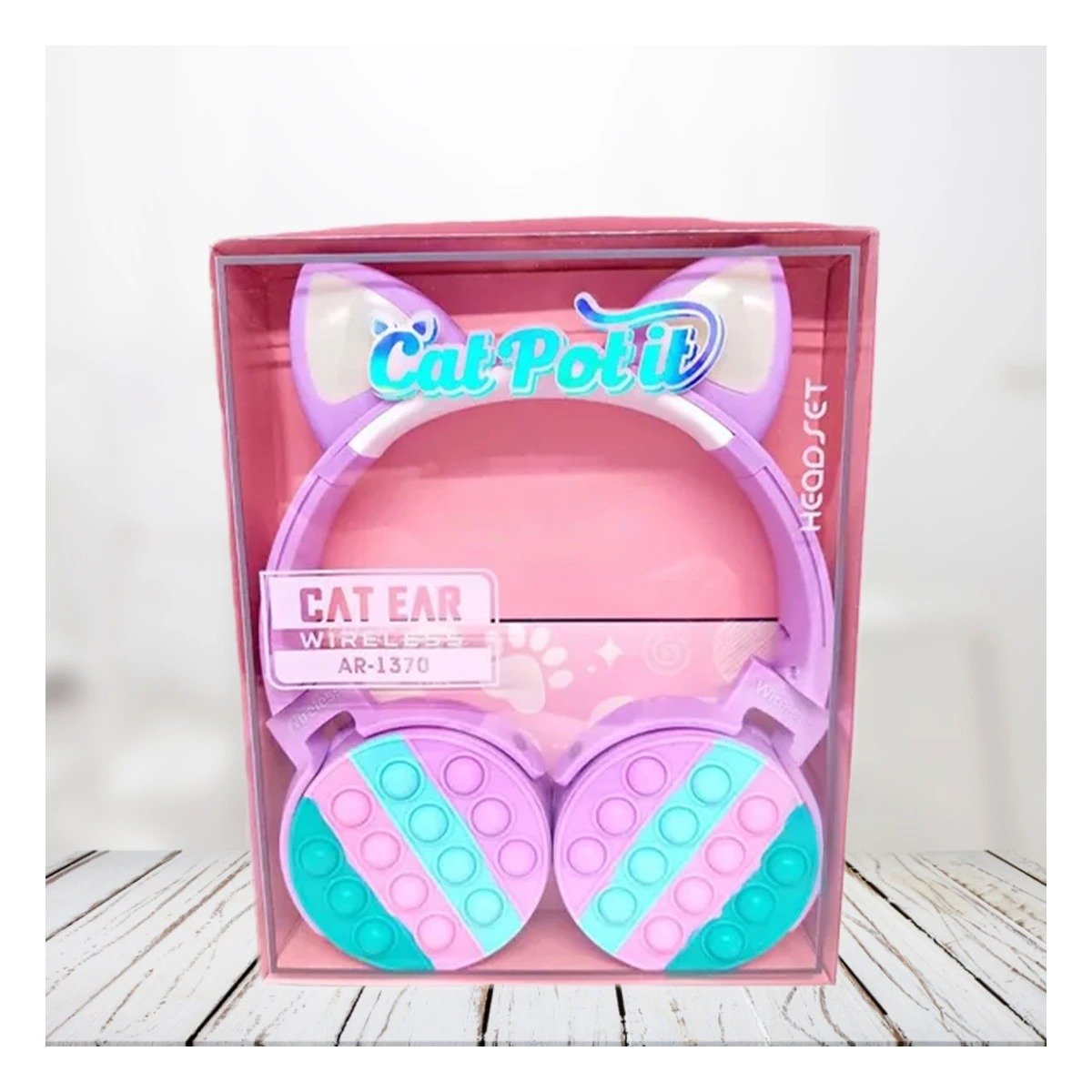 PACK6 AURICULARES BLUETOOTH CON OREJAS DE GATO POP IT LILA ESTILO MODERNO Y+REGALO STICKER - 3
