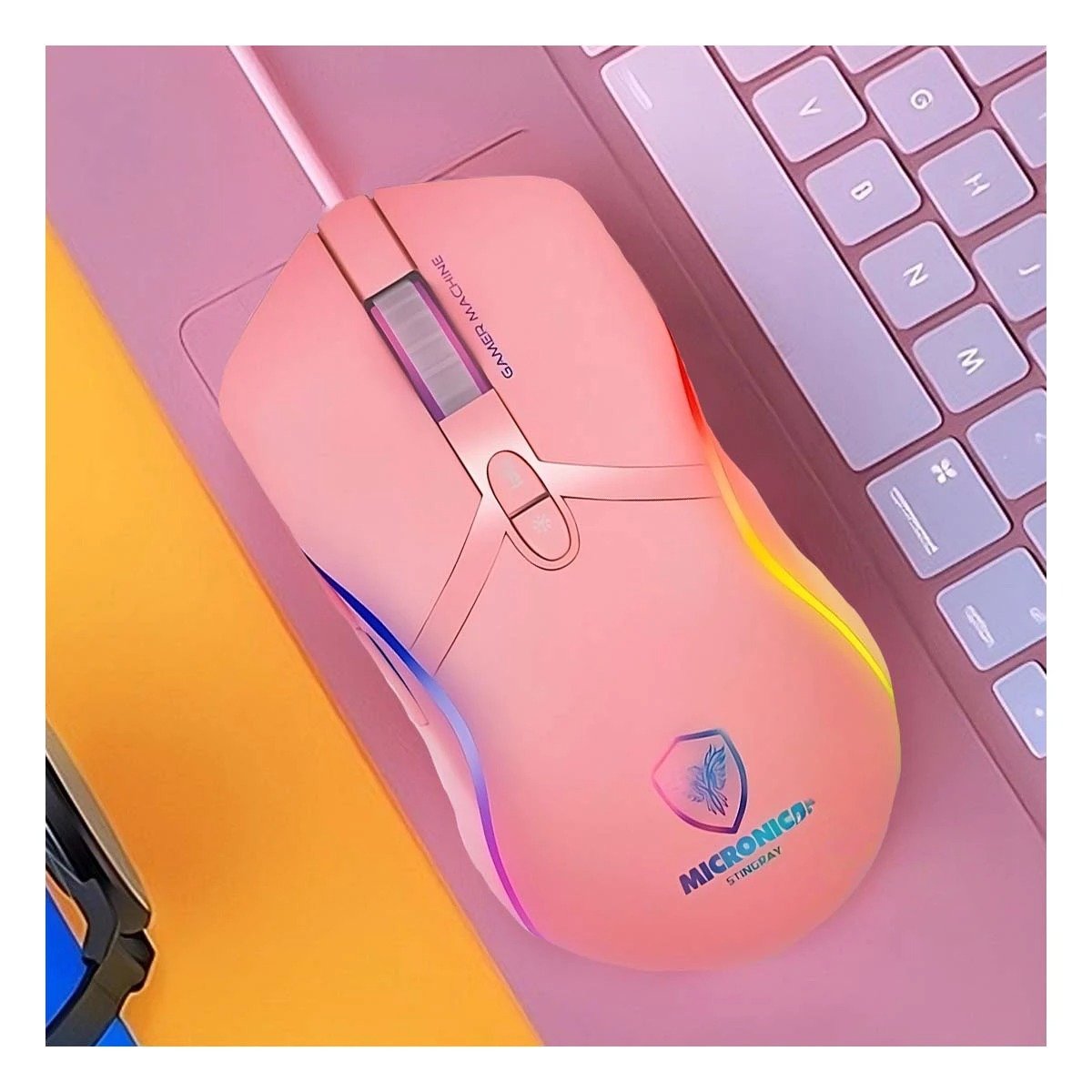 RATON GAMER STINGRAY ROSADO PARA DESKTOP CON DISENO ERGONOMICO Y+REGALO STICKER - 5