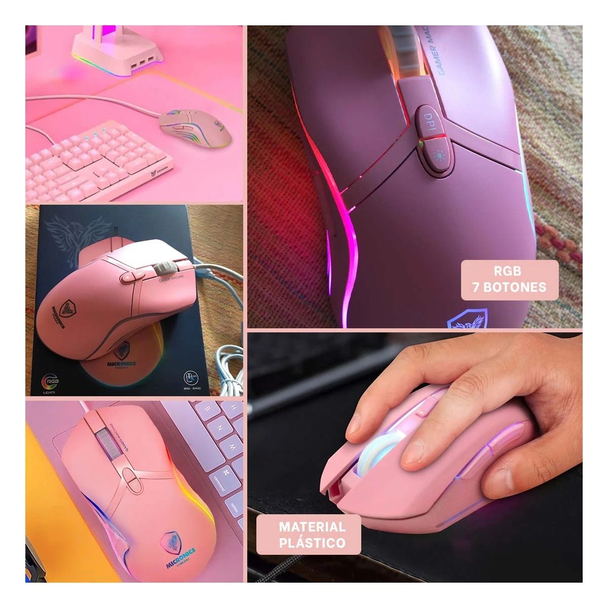 PACK2 MOUSE GAMER STINGRAY ROSADO PARA LAPTOP CON SENSOR DE MOVIMIENTO Y+PAPEL REGALO - 3