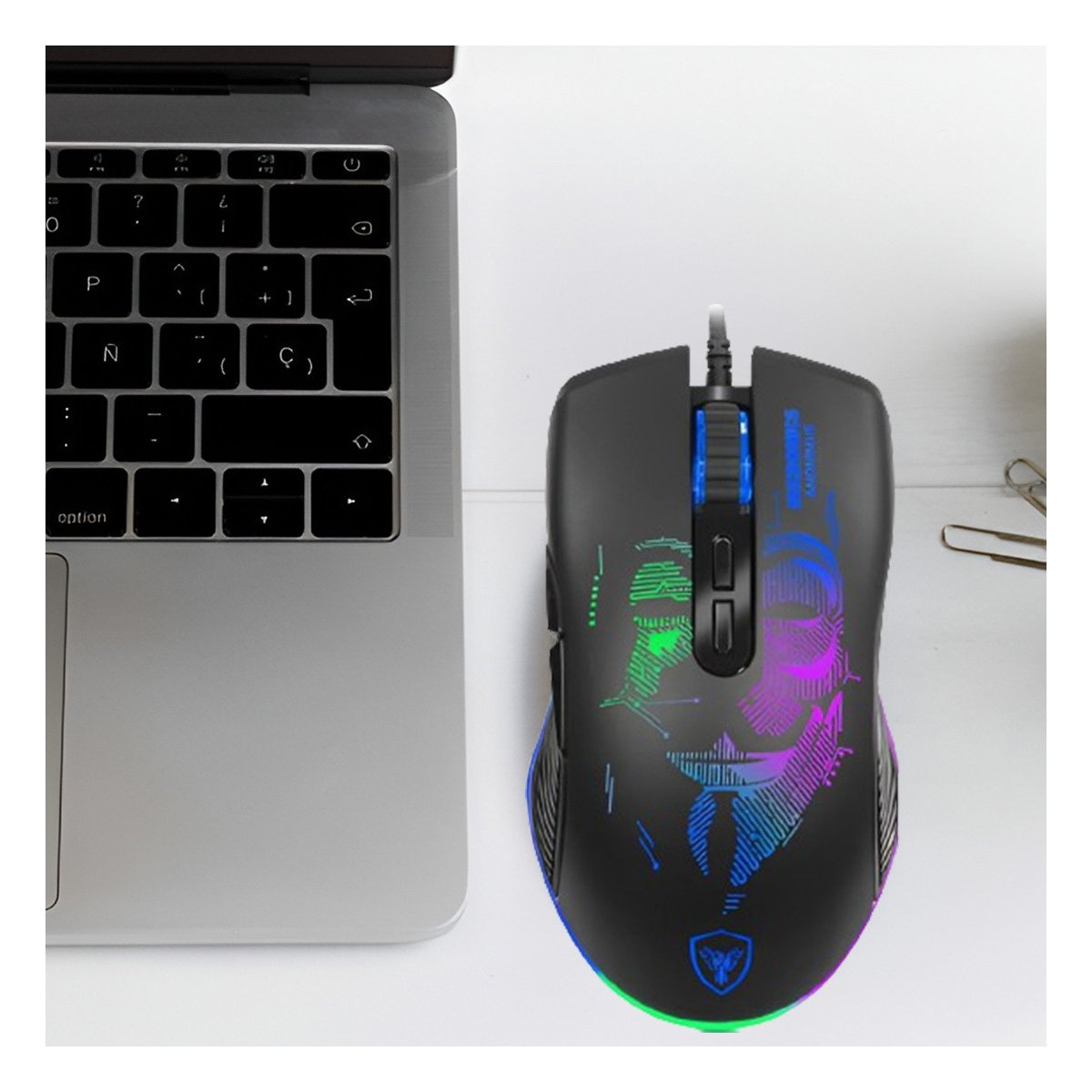 RATON GAMER ANONIMUS NEGRO PARA DESKTOP CON DISENO ERGONOMICO Y ESTILO Y+REGALO STICKER - 1