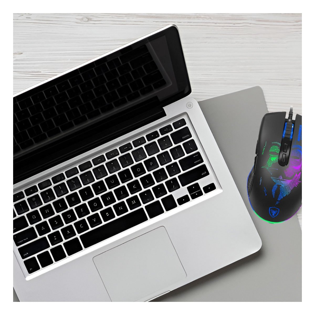 RATON GAMER ANONIMUS NEGRO PARA DESKTOP CON DISENO ERGONOMICO Y ESTILO Y+REGALO STICKER - 5