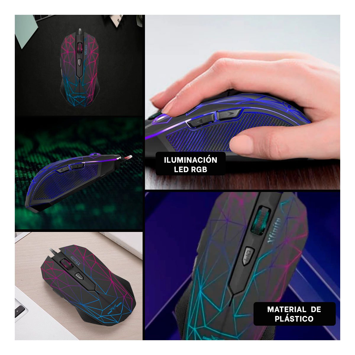 PACK2 MOUSE GAMER XFINITY NEGRO PARA LAPTOP CON SENSOR DE MOVIMIENTO Y+PAPEL REGALO - 3