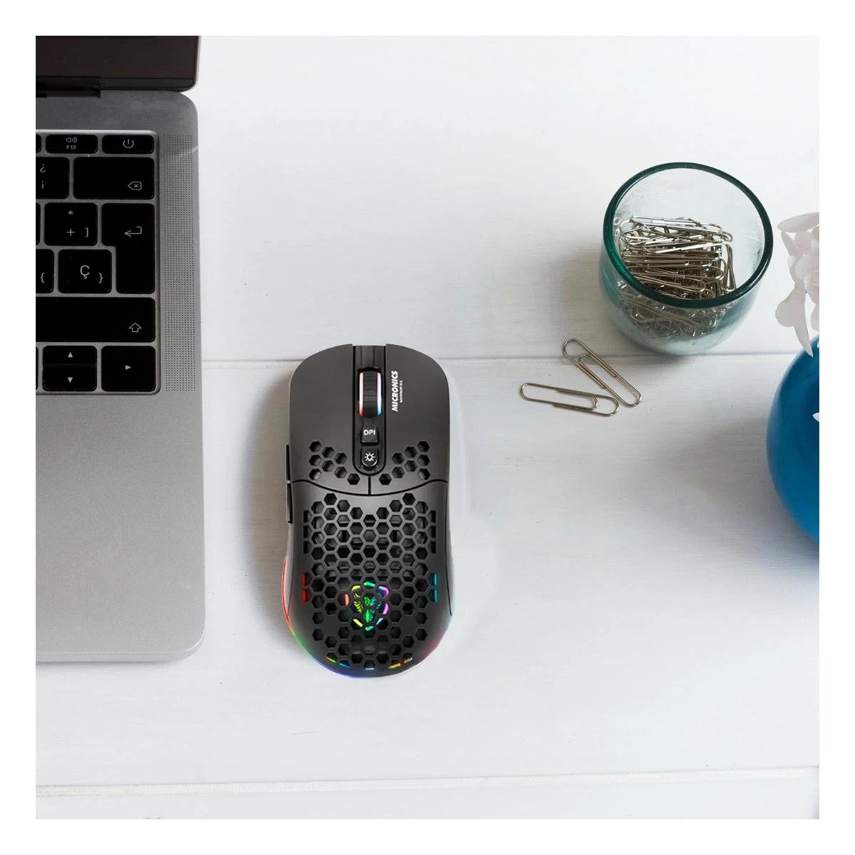 PACK2 MOUSE GAMER MICRONICS WARRIOR NEGRO PARA LAPTOP CON SENSOR DE MOVIMIENTO Y+PAPEL REGALO - 2