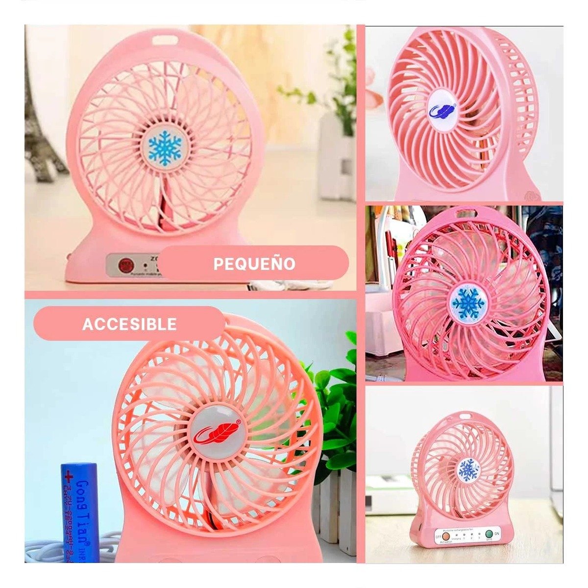 PACK4 AIREADOR MINI PORTATIL RECARGABLE ROSADO DISENO MODERNO Y LIGERO Y+REGALO STICKER - 2