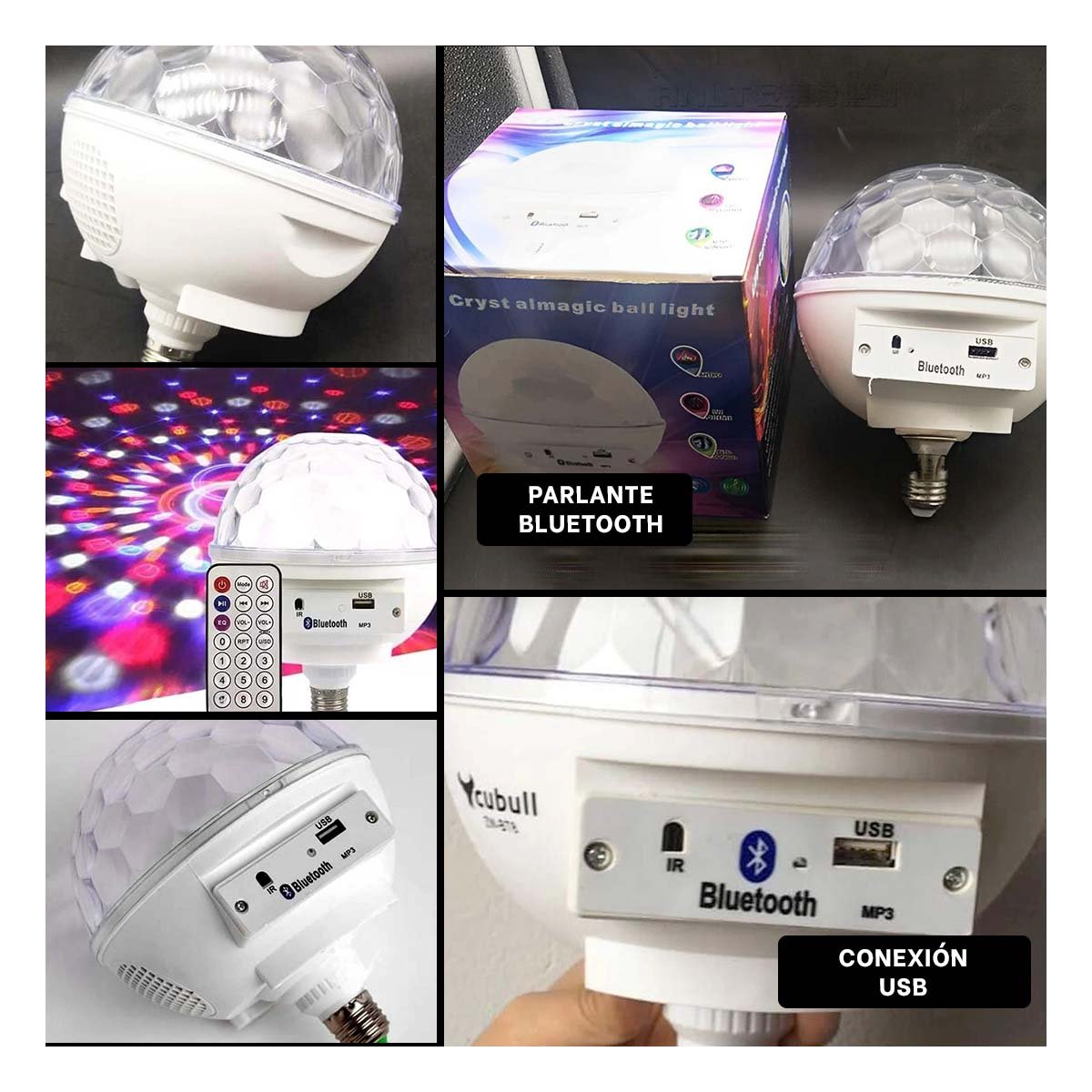 PACK6 LAMPARA BOCINA BLANCO MODERNA CON ALTAVOZ INTEGRADO Y LUZ LED Y+PAPEL REGALO - 3