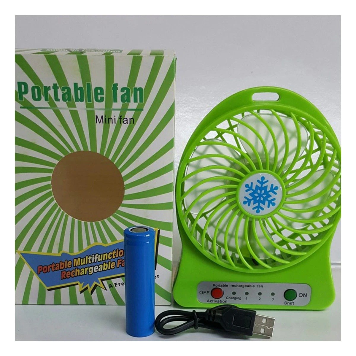 PACK4 ABANICO MINI PORTATIL RECARGABLE VERDE COMPACTO FUNCIONAL CON BATERIA USB Y+PAPEL REGALO - 5