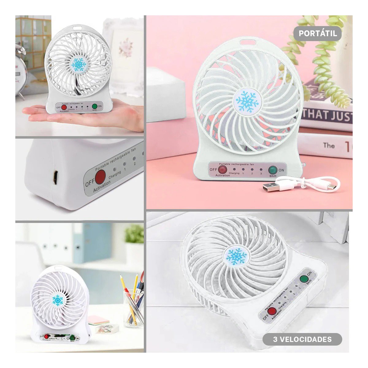 PACK4 AIREADOR MINI PORTATIL RECARGABLE BLANCO PORTATIL COMPACTO CON BATERIA Y+REGALO STICKER - 2