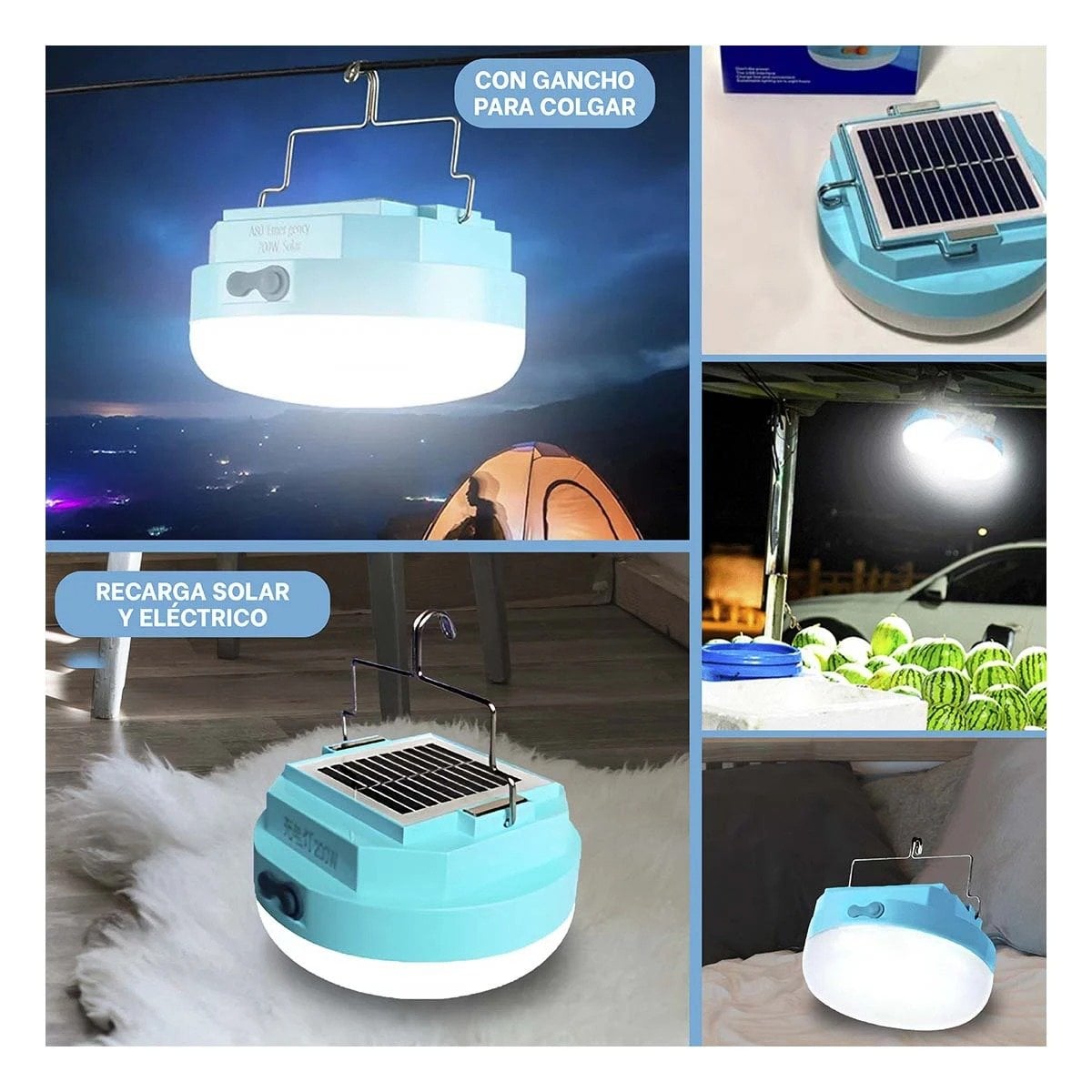 PACK4 FAROL RECARGABLE CELESTE POTENTE CON LED AJUSTABLE PARA CAMPING Y+REGALO STICKER - 2