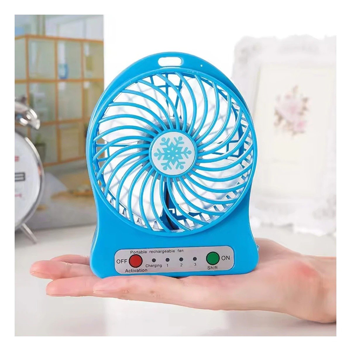 PACK6 REFRESCADOR MINI PORTATIL RECARGABLE AZUL LIGERO SILENCIOSO CON BASE - 5