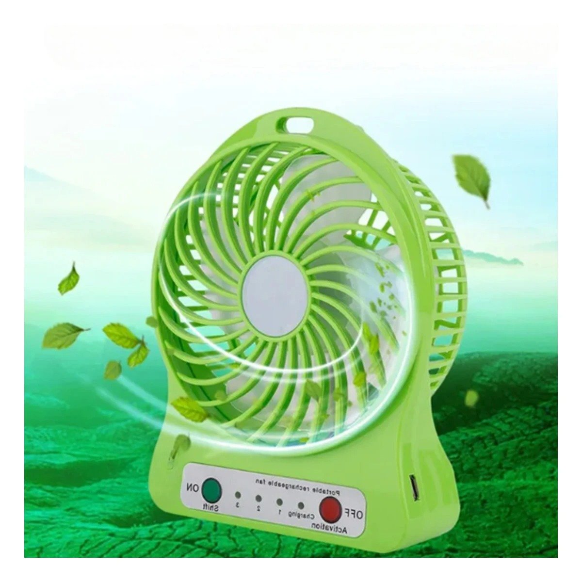 PACK4 VENTILADOR MINI PORTATIL RECARGABLE VERDE ERGONOMICO MODERNO CON BASE - 1