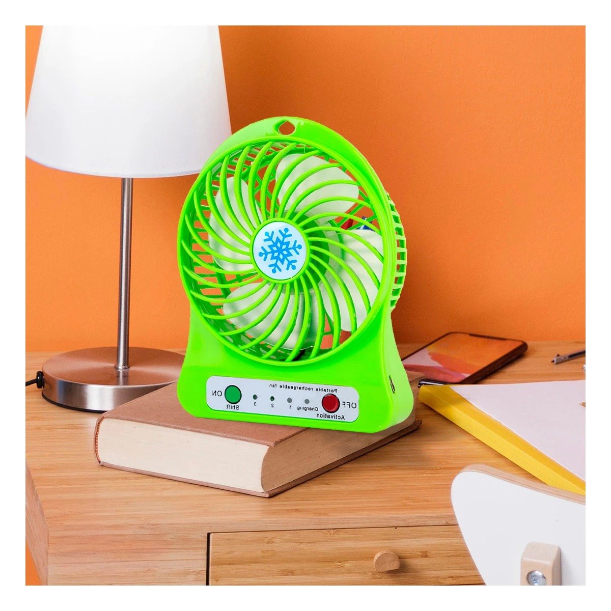 PACK4 VENTILADOR MINI PORTATIL RECARGABLE VERDE ERGONOMICO MODERNO CON BASE - 3